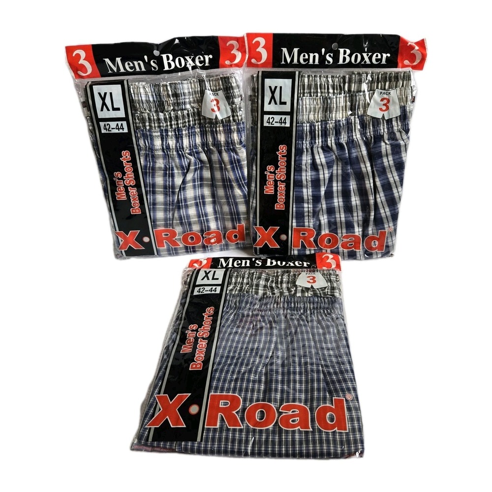 NEW Lot Of 3 3-Pack Mens Boxer Shorts X Road Sz XL 42-44 Assorted Plaid Colors
